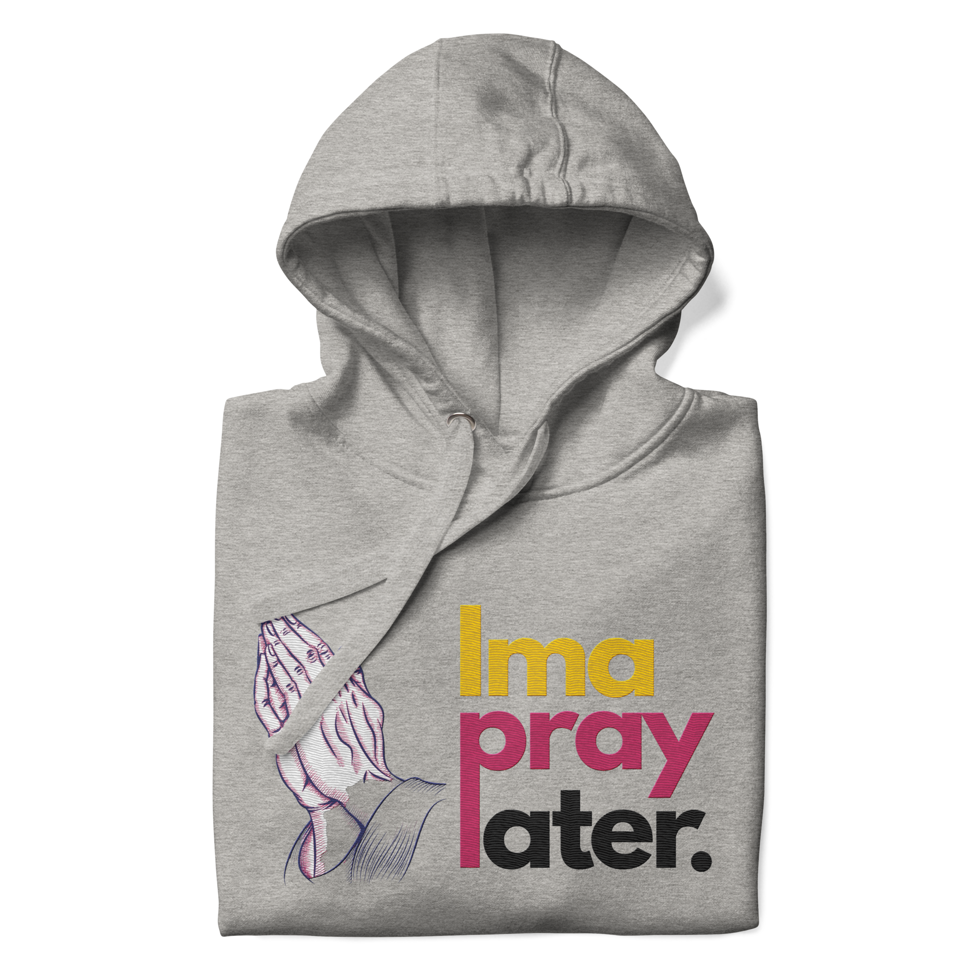Ima Pray Later Hoodie - White & Grey, Embroidered